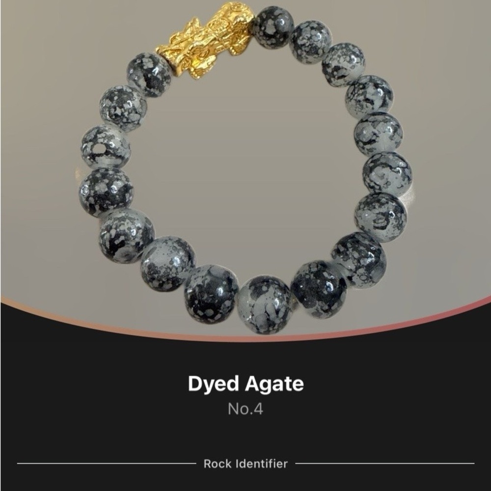 Black and Gray Agate Bracelet with Gold Piyao or Pixiu Accent